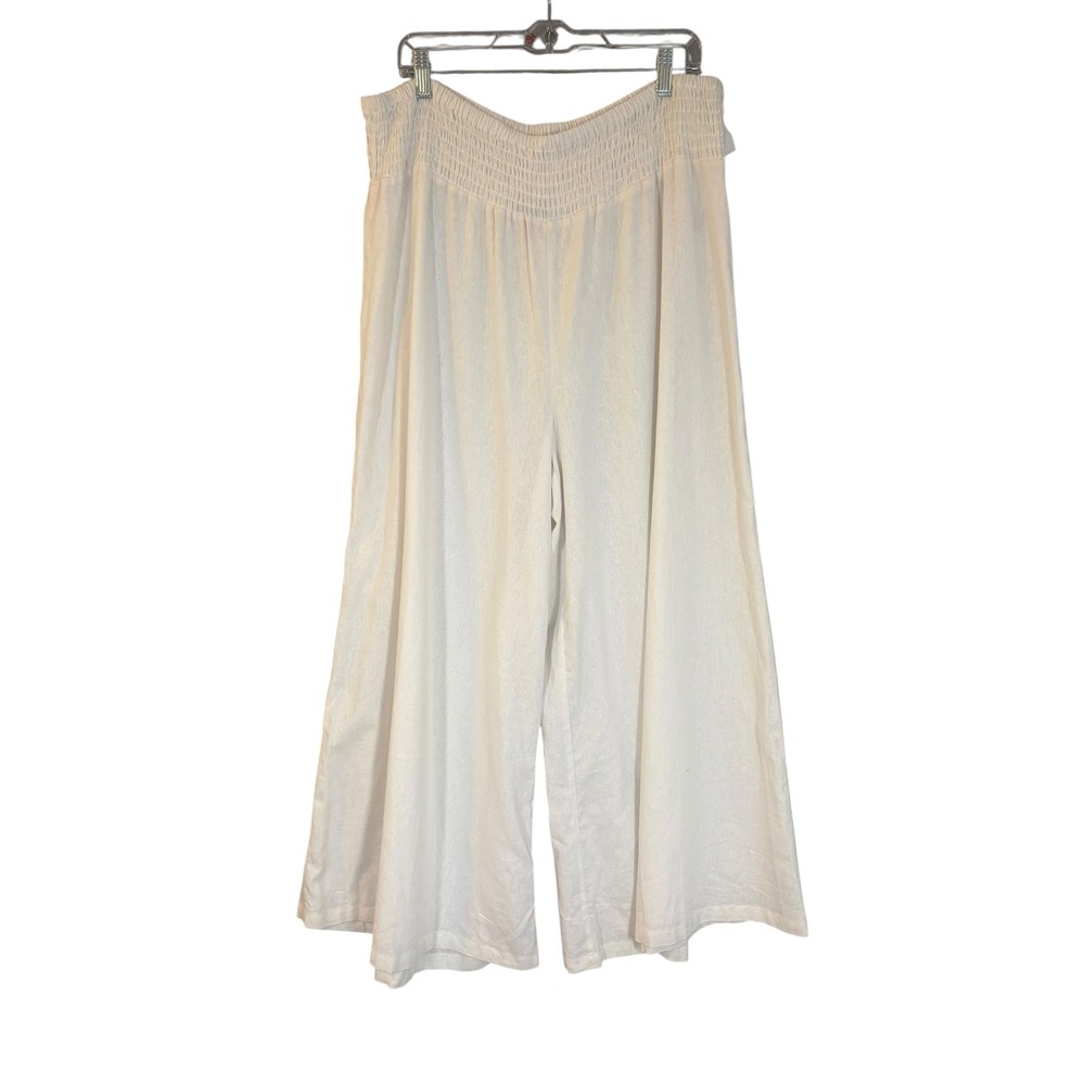 Vince Camuto Linen Blend Smock Waist Palazzo Wide Leg Pants XL Resort Beach - Picture 3 of 12